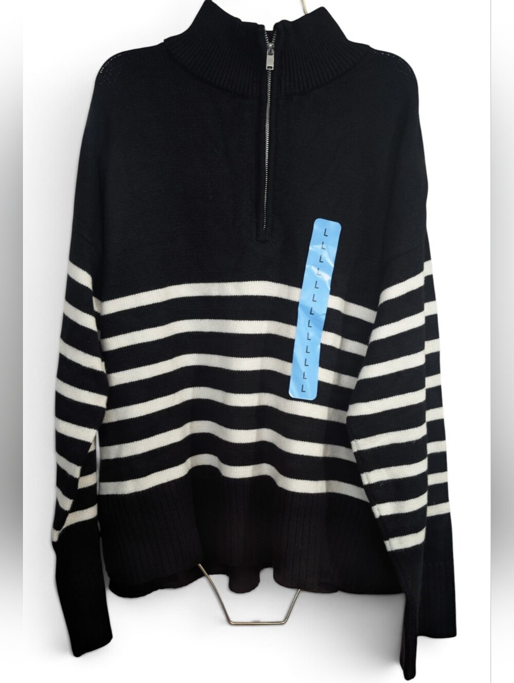 🖤 NWT DKNY Striped Half Zip Turtleneck Sweater Large 🖤